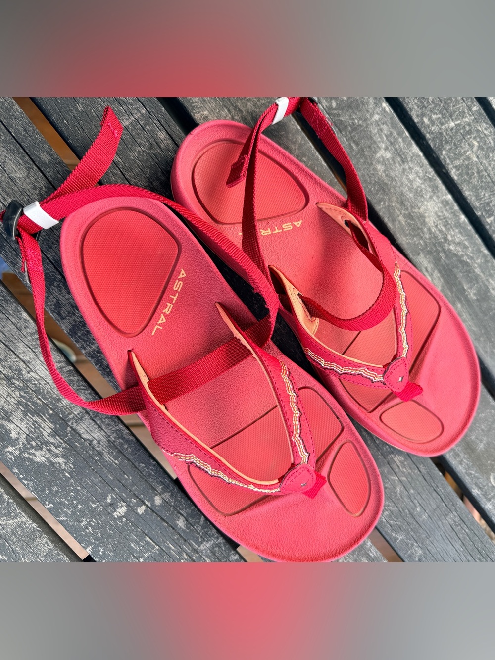 Astral Red Embroidered Strap Sandals - Picture 2 of 6